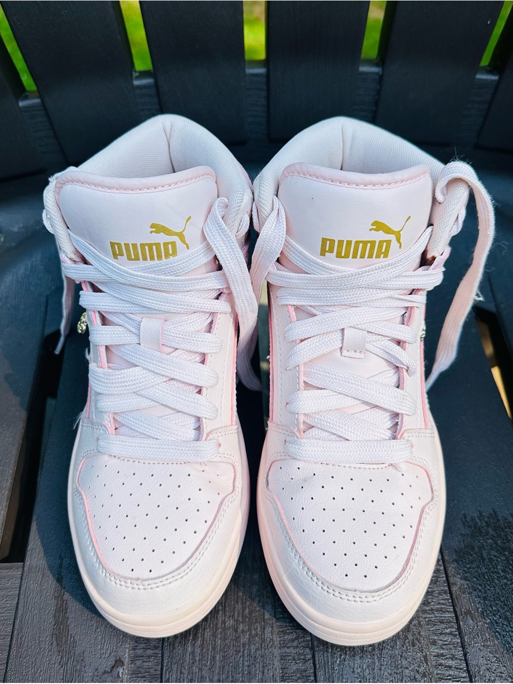 Puma Kids Pink High-Top Sneakers with Gold Logo
